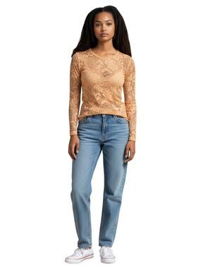 Rare Versace Intensive Vintage Lace Sheer Top in Camel Gold